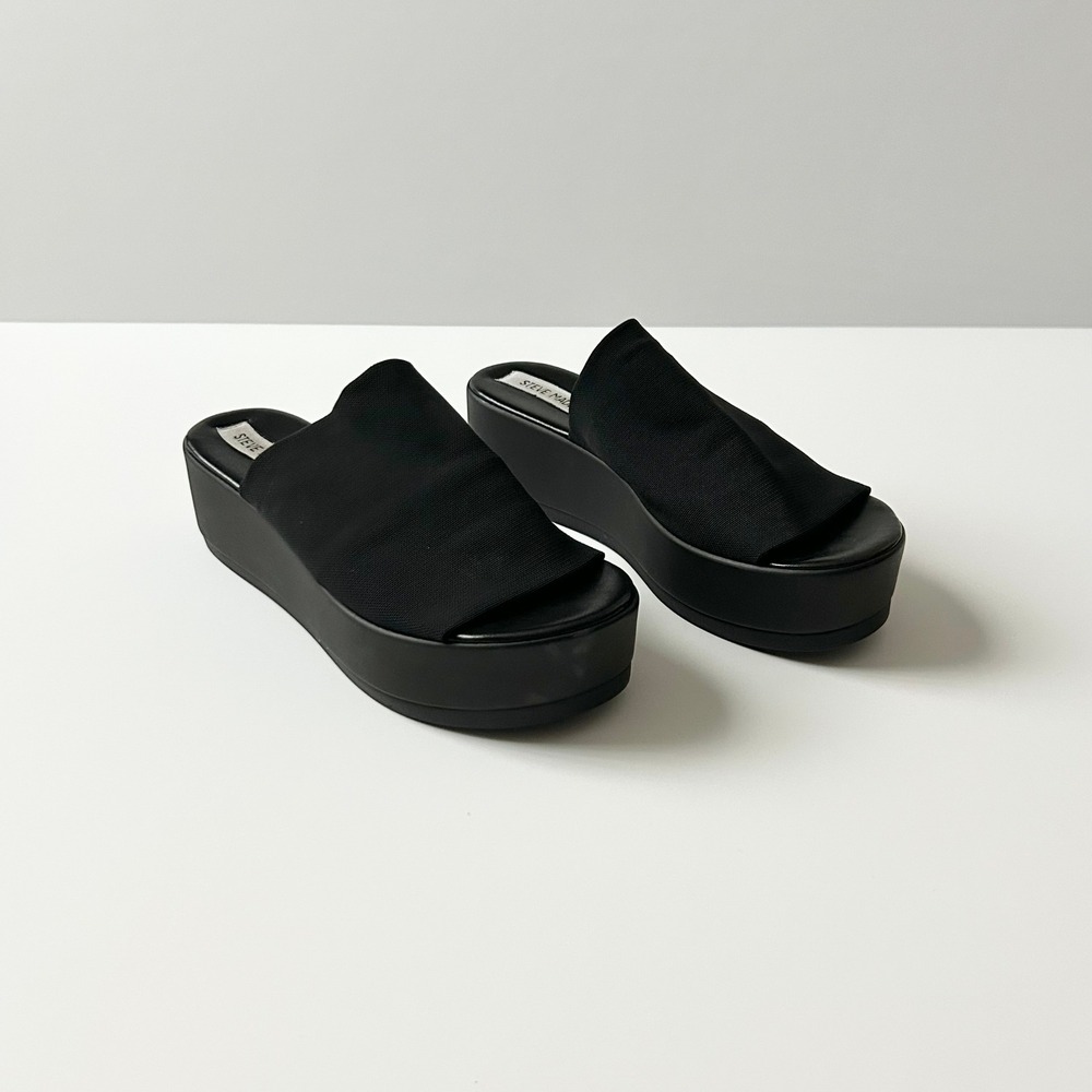 Steve Madden Slinky Platform Sandals Fabric Black 7 Made in Italy Y2K Retro